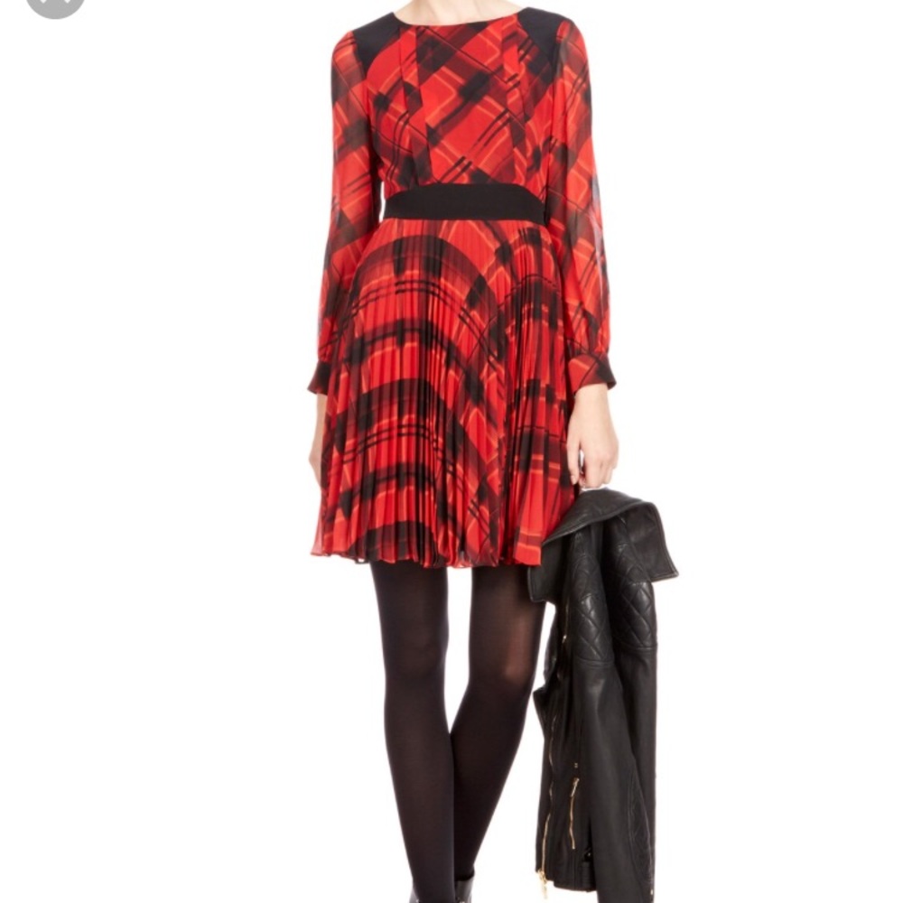 Karen Mullen red and black silk plaid dress